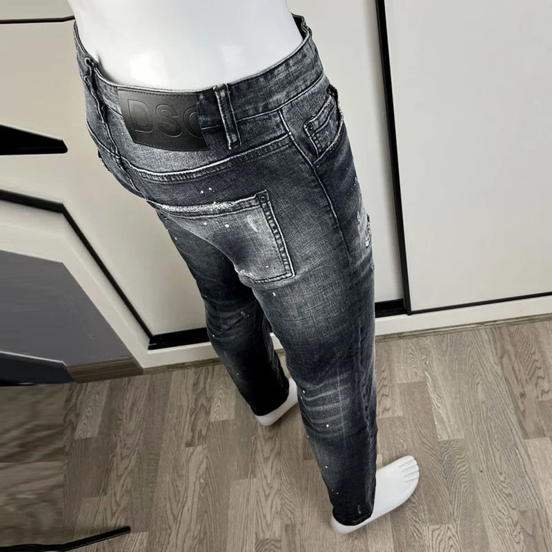 Street Fashion Men Jeans Retro Black Gray Elastic Slim Ripped Jeans Men High Quality Brand Designer Vintage Denim Pants Hombre