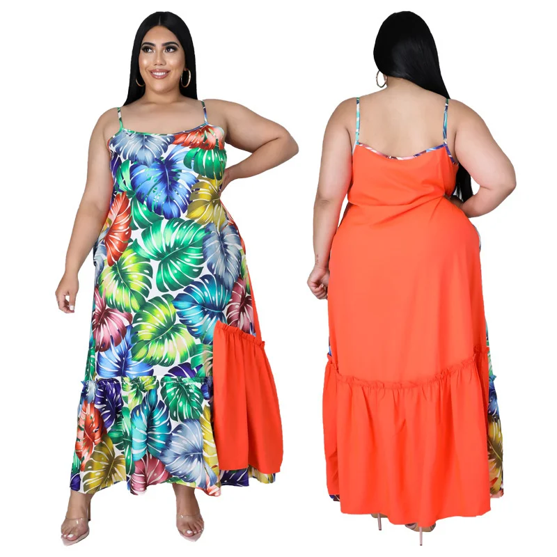 Plus Size 5xl Bohemia Summer Women Maxi Long Dreeses Fashion Flower Printed Spaghetti Strap Dress Wholes 3xl 4xl 5xl 6xl