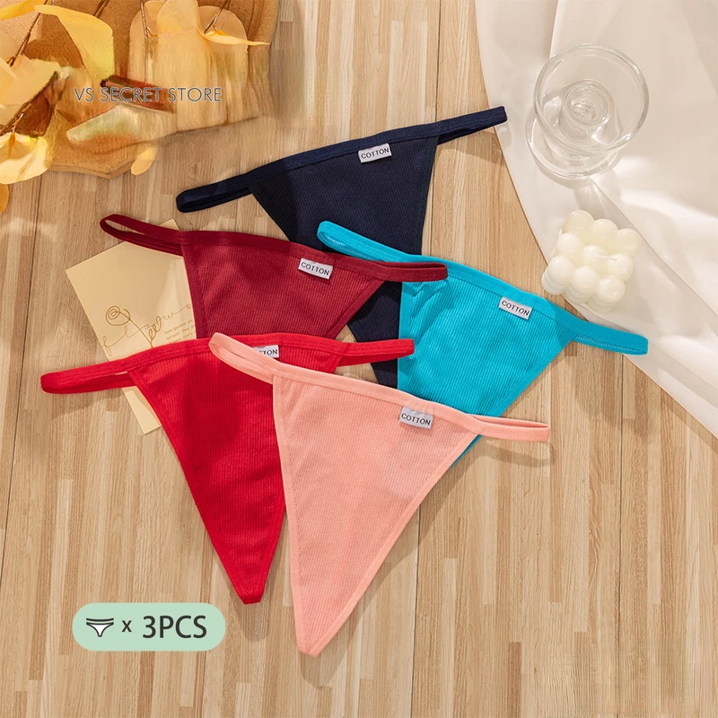 

3 шт., женские хлопковые трусики-стринги с низкой посадкой
