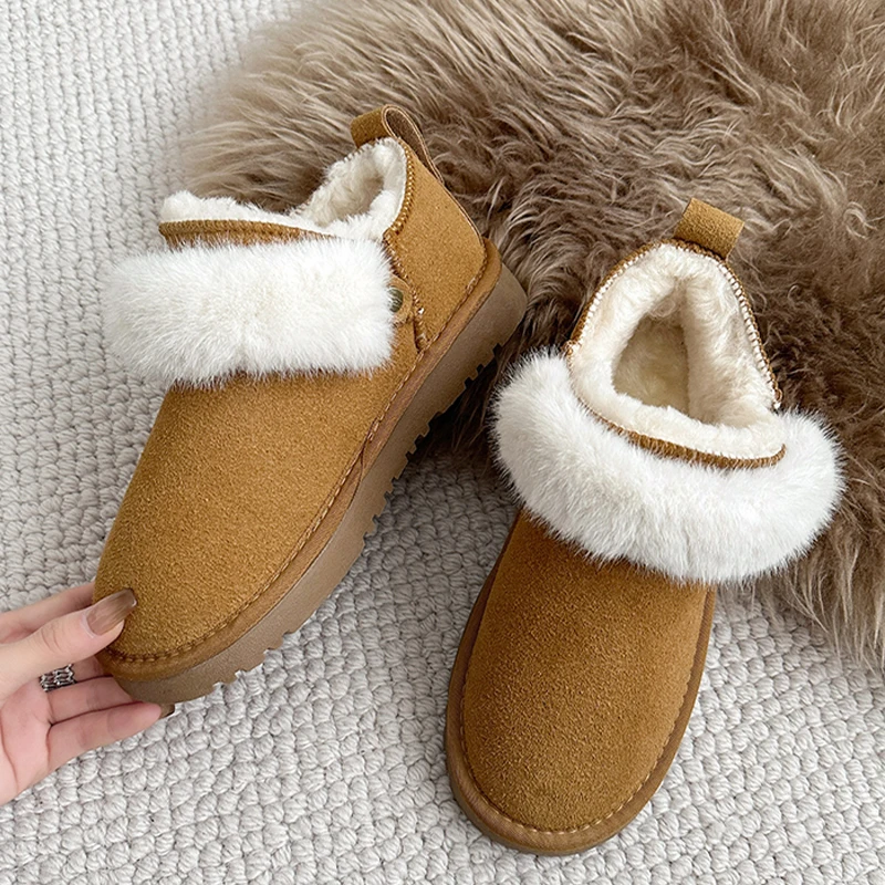 

Женские меховые теплые ботинки на плоской подошве, плюшевая повседневная обувь на платформе, новинка 2024, зимние дизайнерские женские ботинки челси, брендовые ботинки с низким верхом