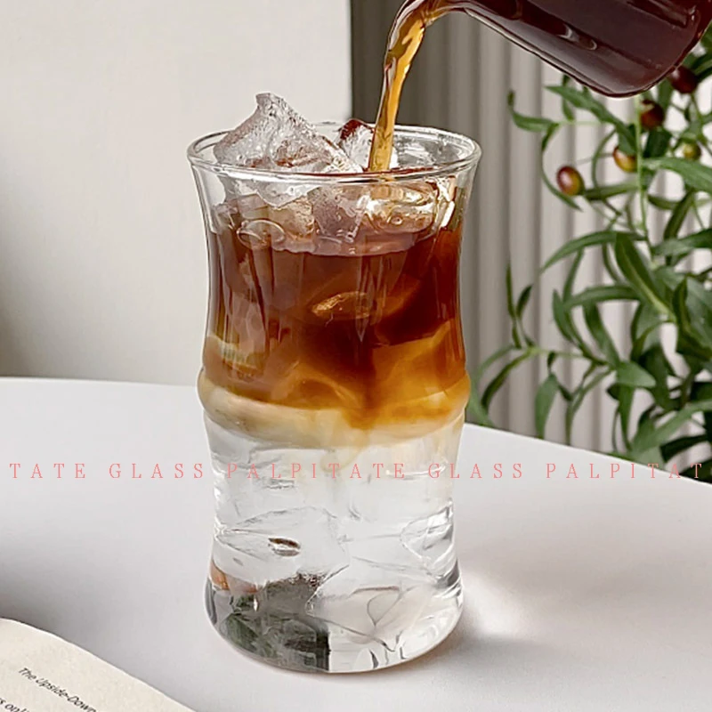 

PALPITATE Bamboo-Shaped Cup 400ML Borosilicate Glass Coffee Cup Handmade Heat-Resistant Simple Drinking Cup Household Teacup INS