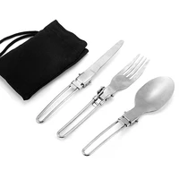 3 pcs portable folding knife fork spoon stainless steel cooking set outdoor camping gear picnic tableware hiking travel cutlery