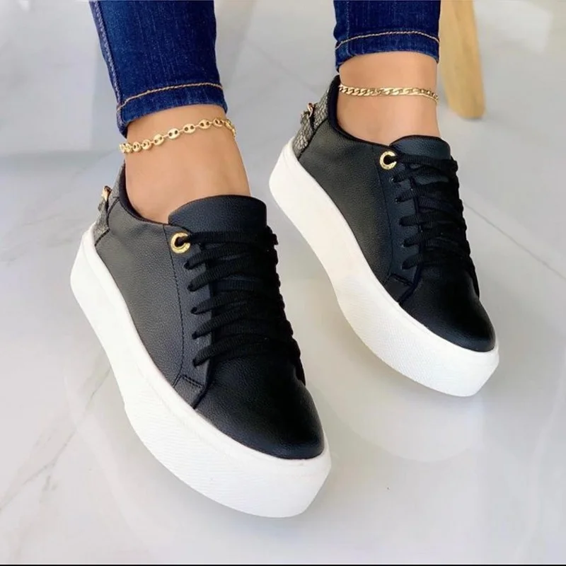 Women's Shoes 2023 New Flat Shoes Sports Casual Fashion Versatile Sneakers Lace Up Large Size Temperament Solid Color Casual