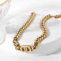 yw gairu punk 6mm width miami cuban chain stainless steel womens choker necklace simple 18k gold titanium jewelry trending