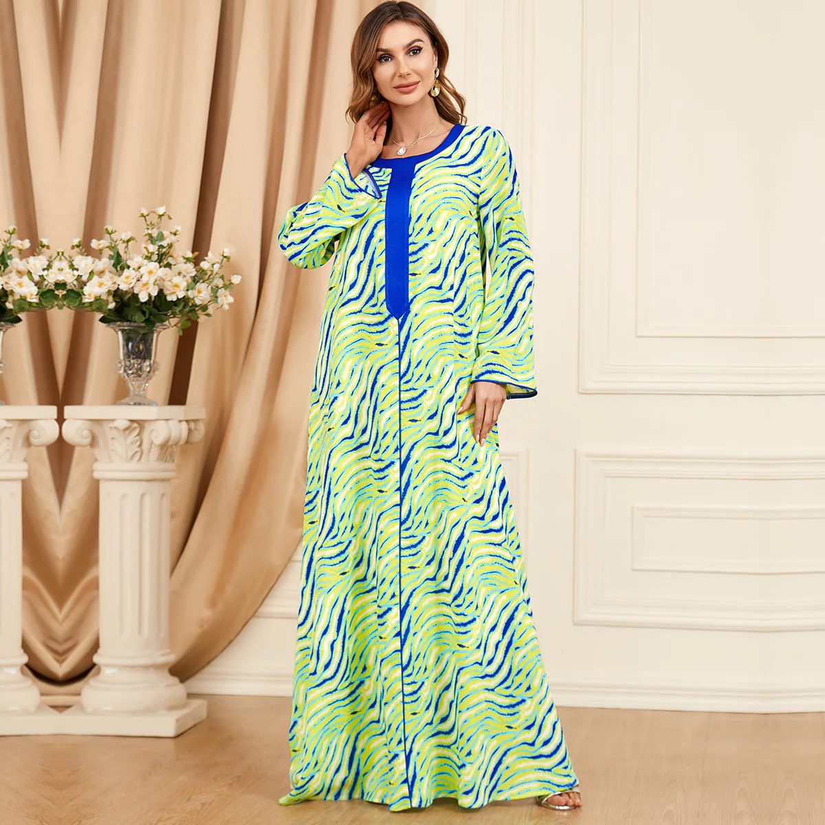 African Dresses for Women Summer Elegant African Women O-neck Long Sleeve Plus Size Long Dress Muslim Abaya African Clothes