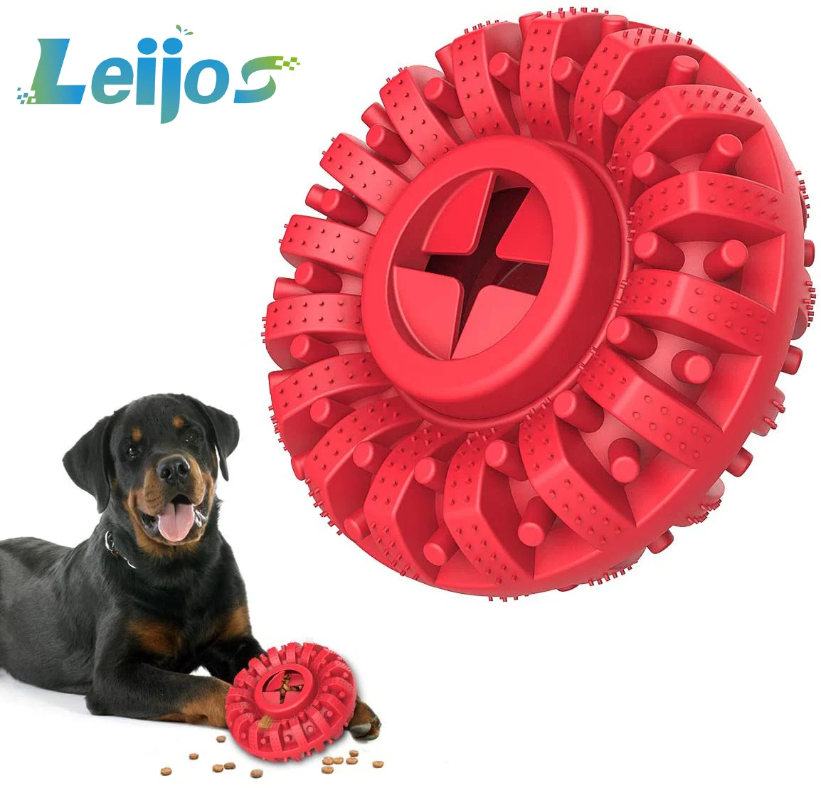 

Dog Chew Toy, Food Grade Rubber Molar Toy, Non-Toxic Pet Food Dispenser,360° Dental Care Against Bad Breath In Dogs,Black/Red