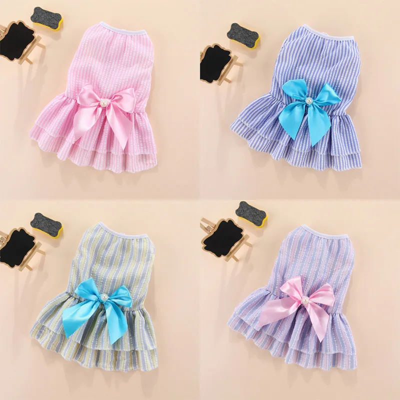 

Vertical striped butterfly skirt Pet cat dog Spring and summer thin style Fadou Keji Teddy Bomei Bibear clothes