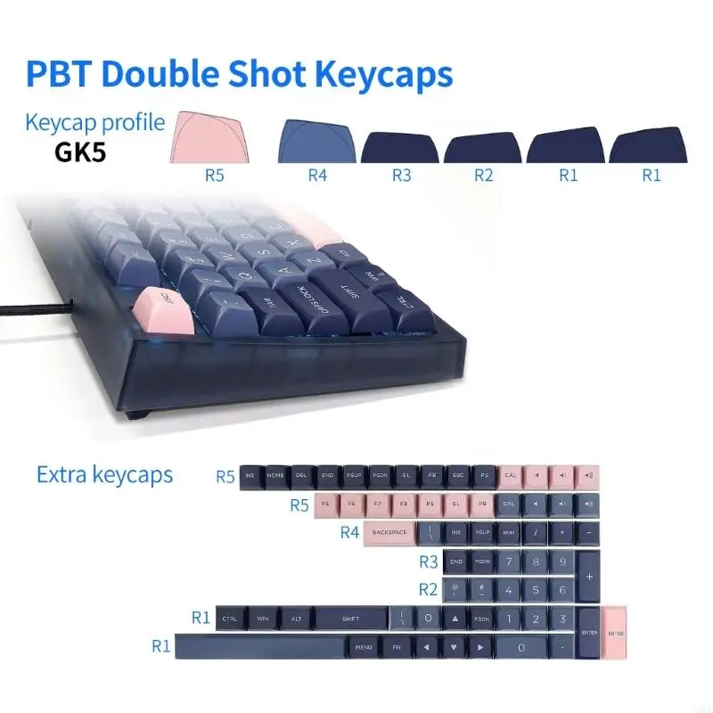 T3EE GK75 USB RGB Gaming Keyboard Passket-Like Mount Mountain Mechanical Optical PBT-клавиш с ручкой