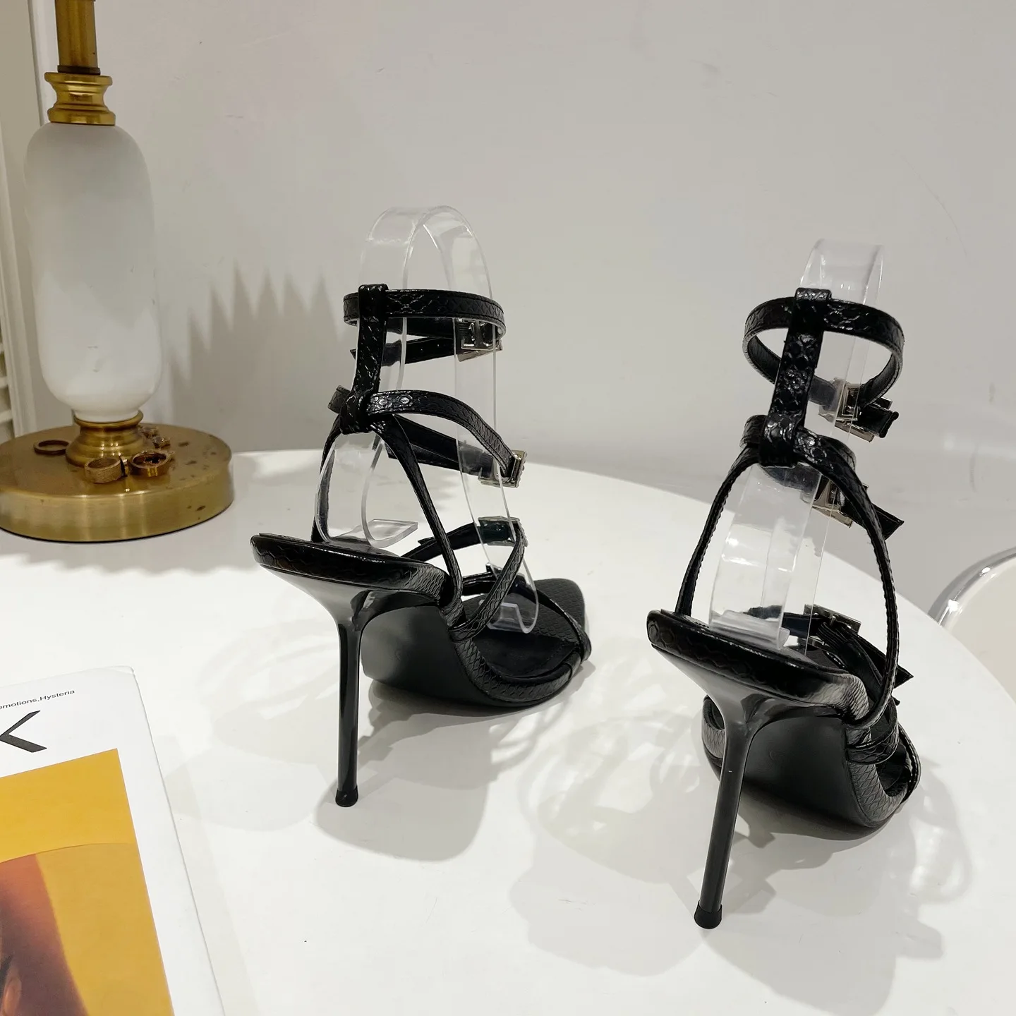 2023 European and American New High Heels Fashion Square Buckle Roman Sandals Sexy Thin Heel Women's Shoes