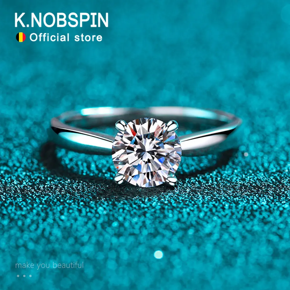 

KNOBSPIN D VVS1 Moissanite Rings for Women Man 4 Prong Solitiare Engagement Wedding Diamond Ring with GRA Certified s925 Sliver