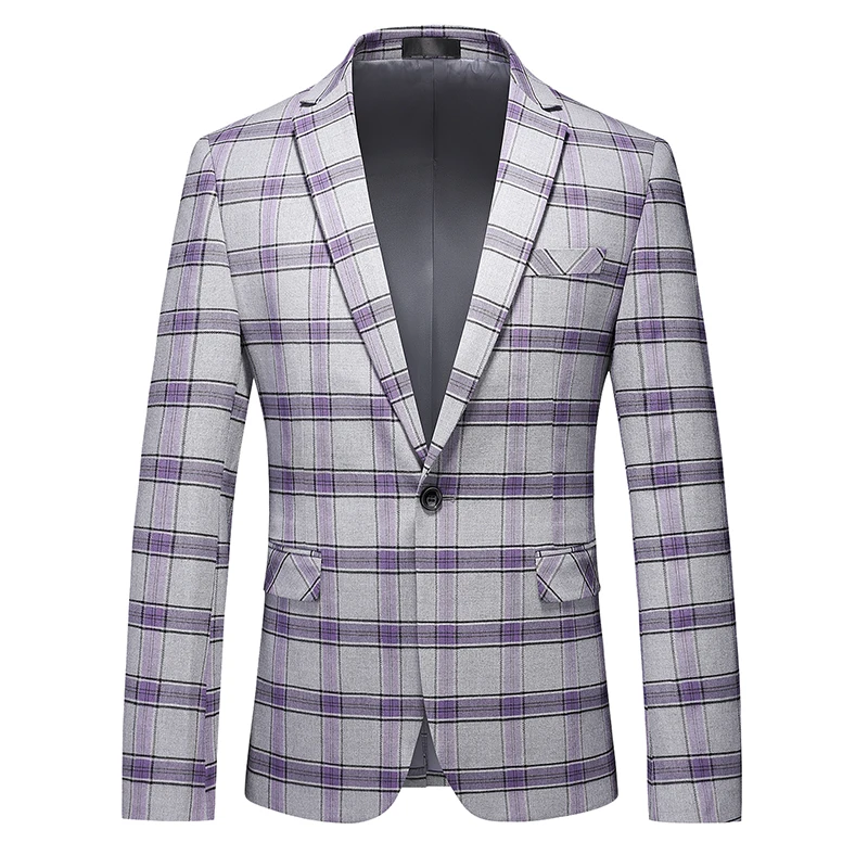 

High Quality Gentleman Men Slim Casual Plaid Pattern Large Size Brands Men's Business Casual Flow of Suit Jacket Blazers Men