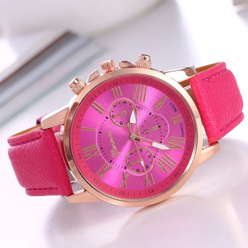 Fashion And Leisure Women's High-end Three Eye Six Needle Quartz Leather Multi-color Watch