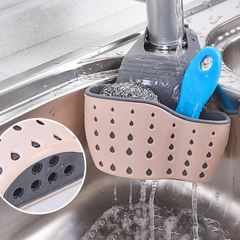 

Kitchen Sink Holder Bathroom Drain Basket Home Sponge Storage Adjustable Soap Shlf Hanging Bag Kitchen Accessories Organizer