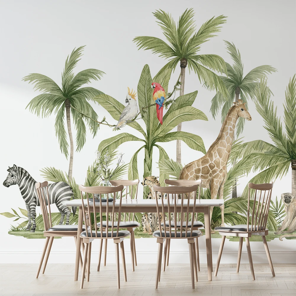3D большое Тропическое растение животные настенная роспись для детской комнаты