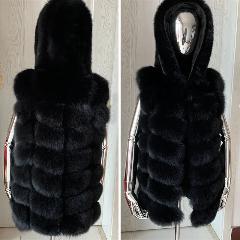 Женский меховой жилет с капюшоном теплая безрукавка из натурального меха енота