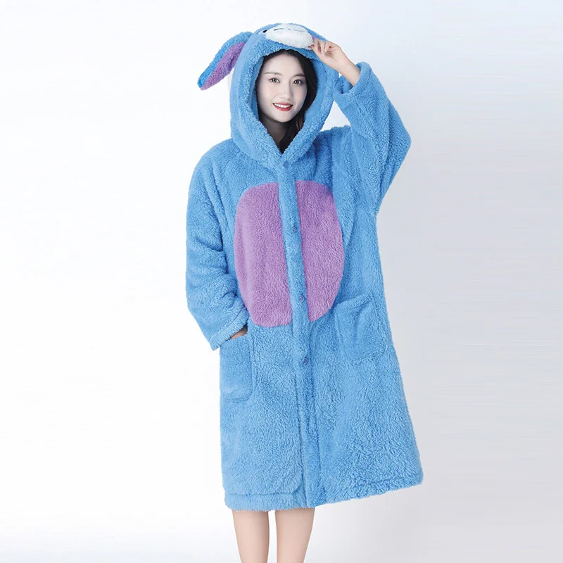Women Flannel Hooded Nightdress Loose Size Skirt Sleepwear Lady Full-Sleeve Sweet Cartoon Nightwear Winter Fashion Clothes