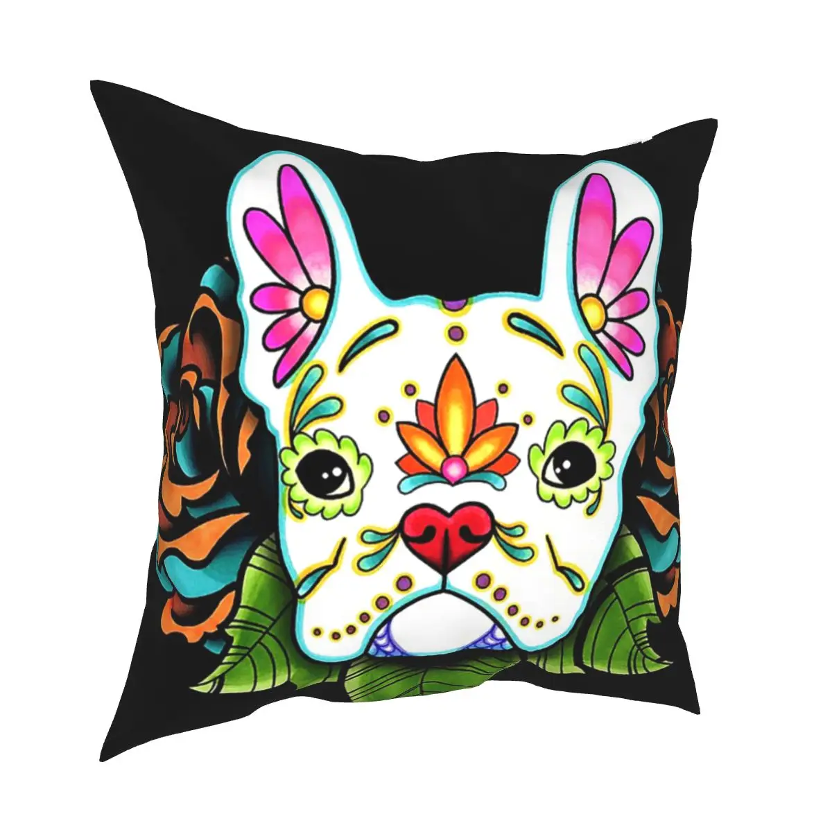 

Day Of The Dead French Bulldog In White Sugar Skull Dog Pillowcase Cushion Cover Gift Pillow Case for Sofa Double-sided Printing