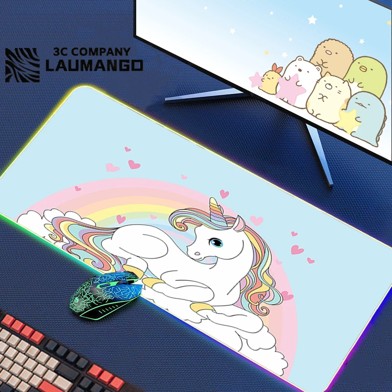 

Anime Mouse Pad Computer Pads Cute Cartoon Unicorn Gaming Accessories RGB Mouse Mat Custom PC Gamer Cabinet Desk Keyboard Mats