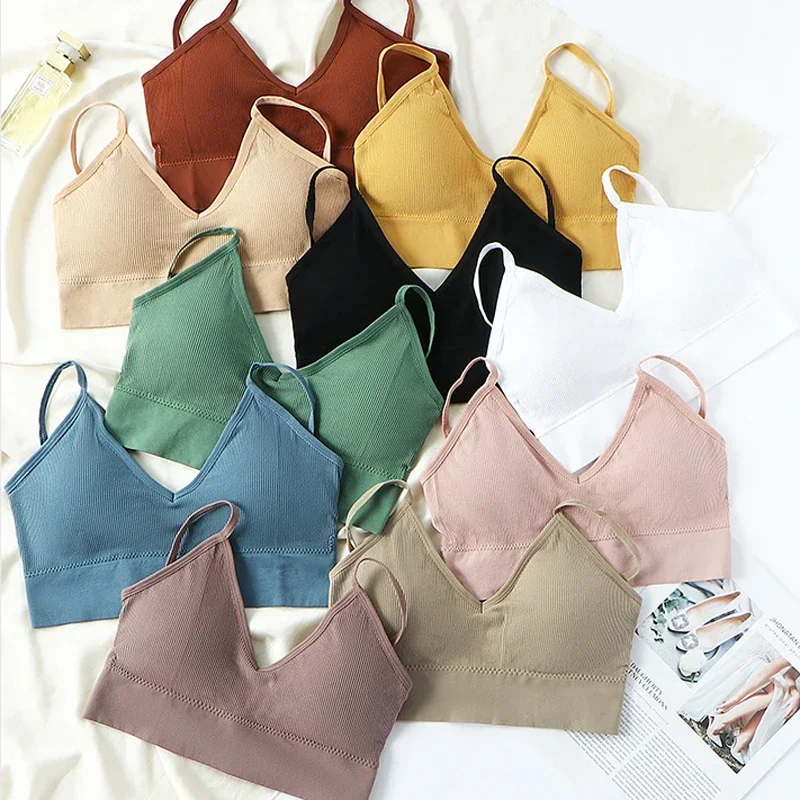 Qisin French Backless Push Up Underwear Set Women Sexy Seamless Bralette Female Lingerie Soft Tank Crop Top Gym Sport Bra