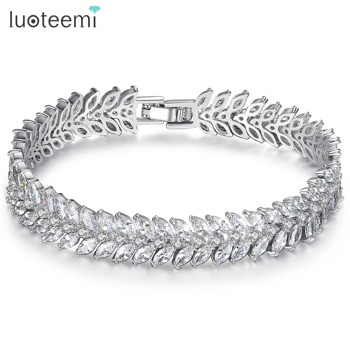 

LUOTEEMI Fashion Charm Style Bracelet Women Marquise Cut Clear Cubic Zircon Female Bangles Wedding Bridal Wholesale Bulk Jewelry