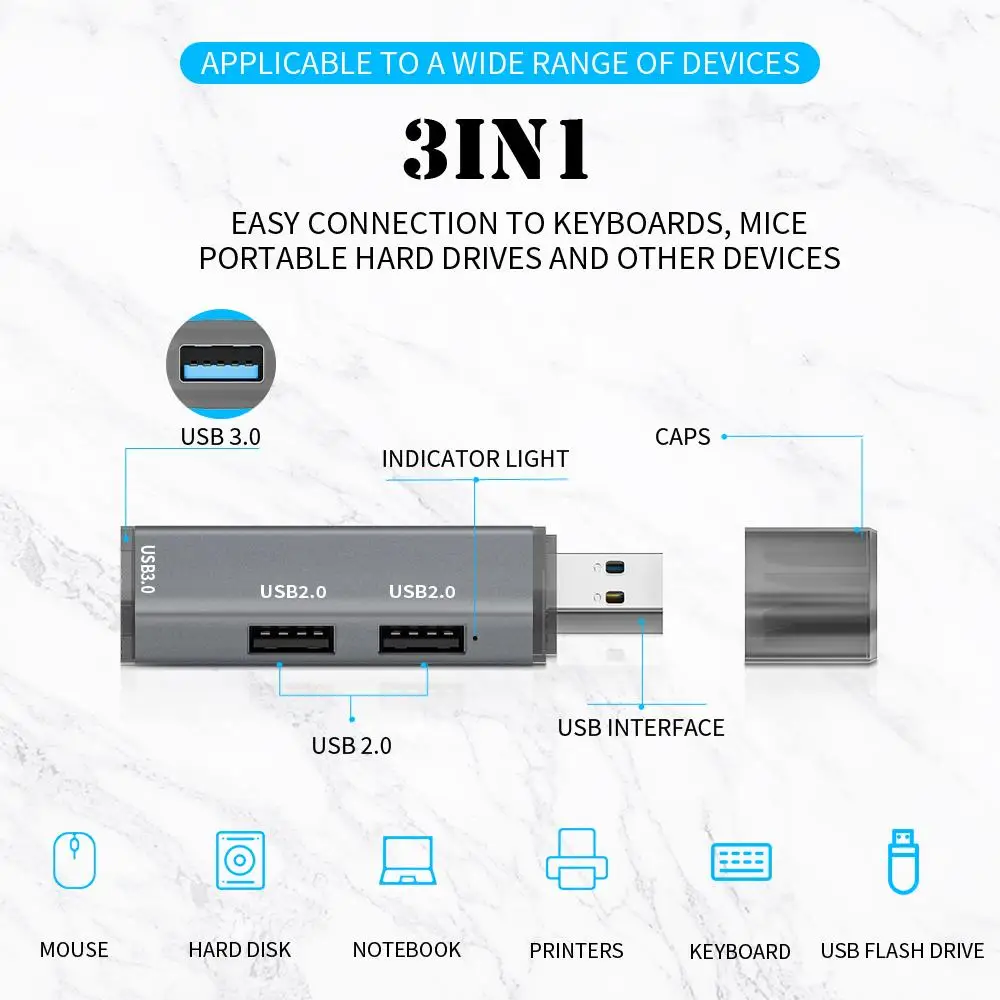 Usb-хаб-разветвитель на 3 порта Usb 2 0 из алюминиевого сплава высокоскоростной