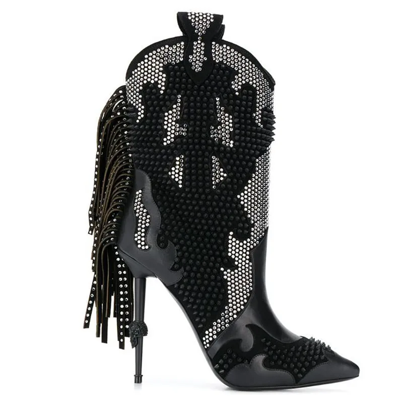 

Ботинки женские с кисточками и кристаллами, из натуральной кожи