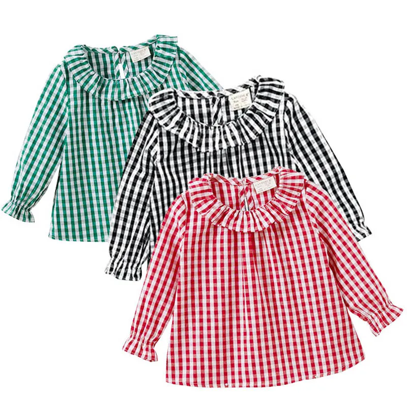 

Plaid Toddler Girls Shirt Summer Spring Baby Blouse Cotton Top Peter Pan Collar Clothes Clothing Girl Infant 1-5Y Chemise Fille