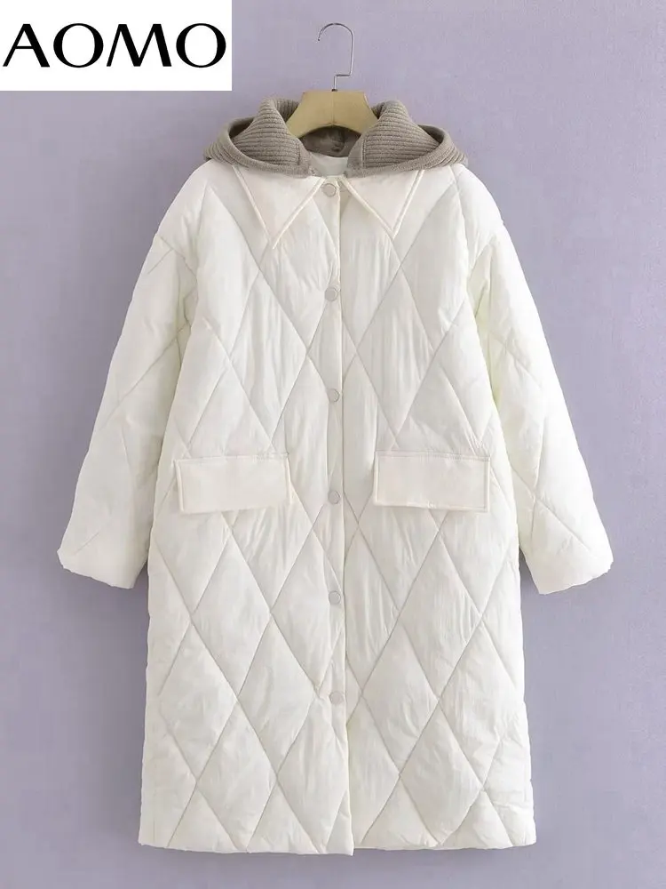 

Женская парка в стиле пэчворк AOMO, белая длинная теплая парка с капюшоном и длинными рукавами, с карманами, зимний сезон 2022, 2G47A