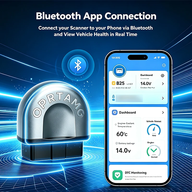 Фото OPRTAMG B25 Bluetooth OBD2 сканер для Hyundai Santa Cruz, диагностический инструмент для всех систем автомобиля, кодирование ЭБУ. №2