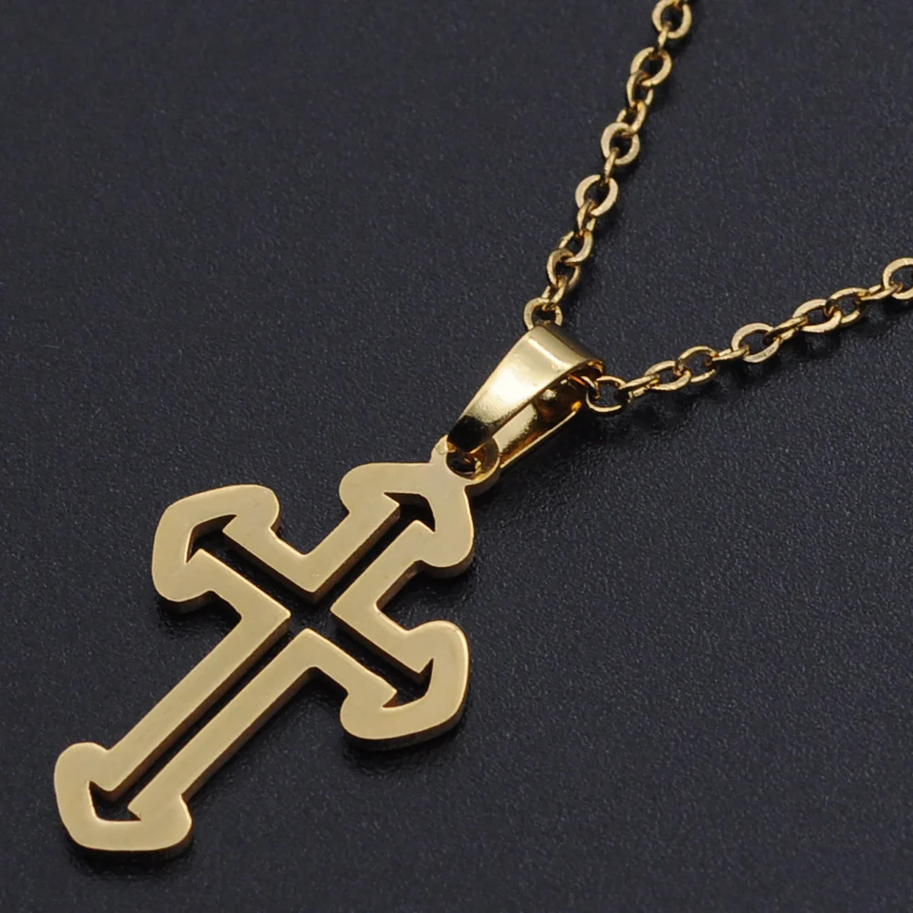 

1PC 201 Stainless Steel Pendants Necklaces with Cable Chains and Lobster Claw Clasps Cross Golden 17.71 inch(45cm) 1.5mm