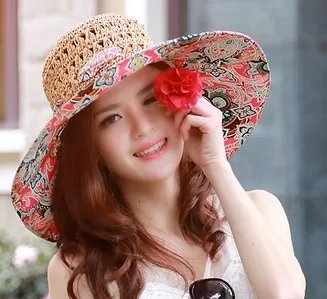 Women's Beach Big Eaves Straw Hat Spring And Summer Exquisite Flowers Sunshade Big Brim Sun Screen Handmade Hat Free Shipping
