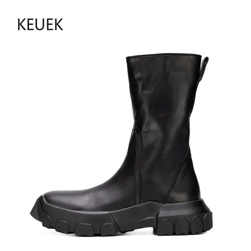 

New Design Men Motorcycle Boots Genuine Leather Luxury Outdoor Shoes Male Knight Boots Botines Chelsea Mid Calf Botas 2C