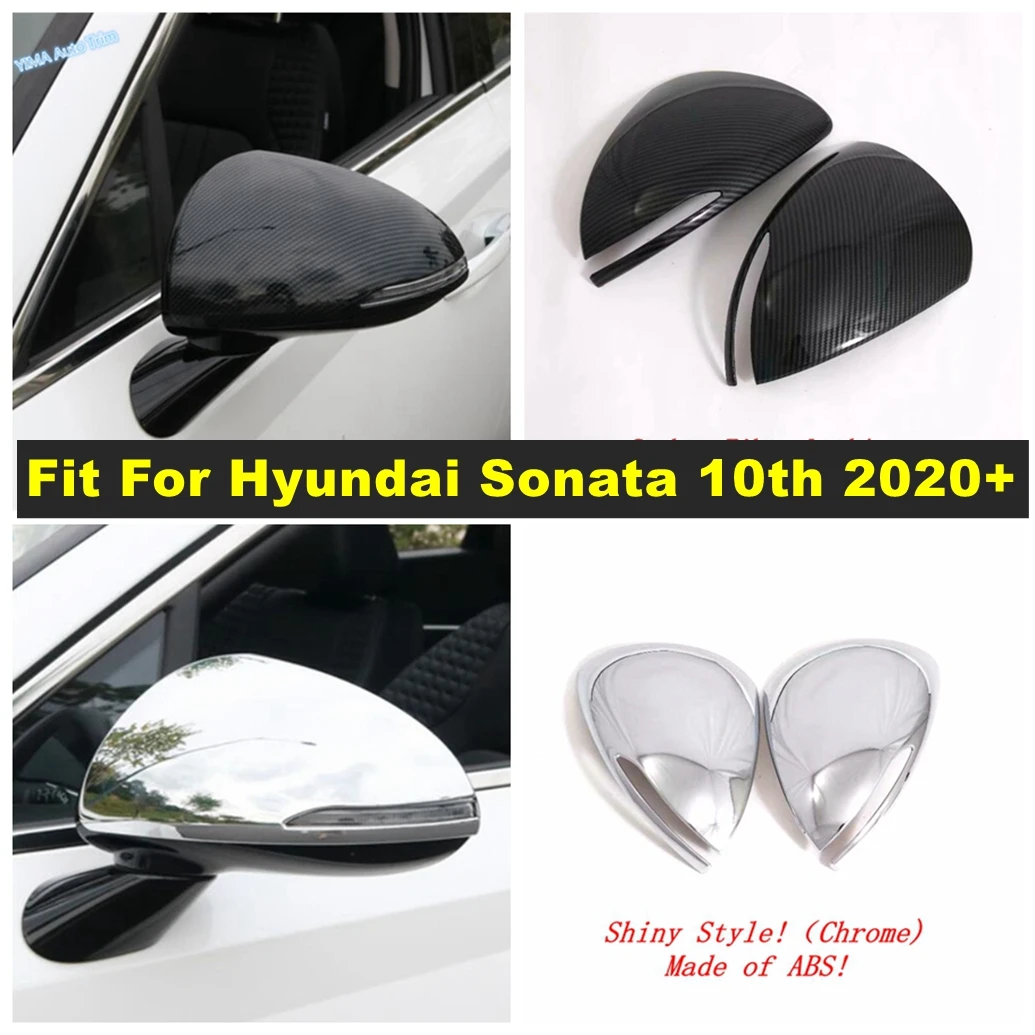 

Car Mirror Caps Rearview Case Cover Trim Fit For Hyundai Sonata 10th 2020 - 2022 Carbon Fiber Look Chrome Exterior Accessories