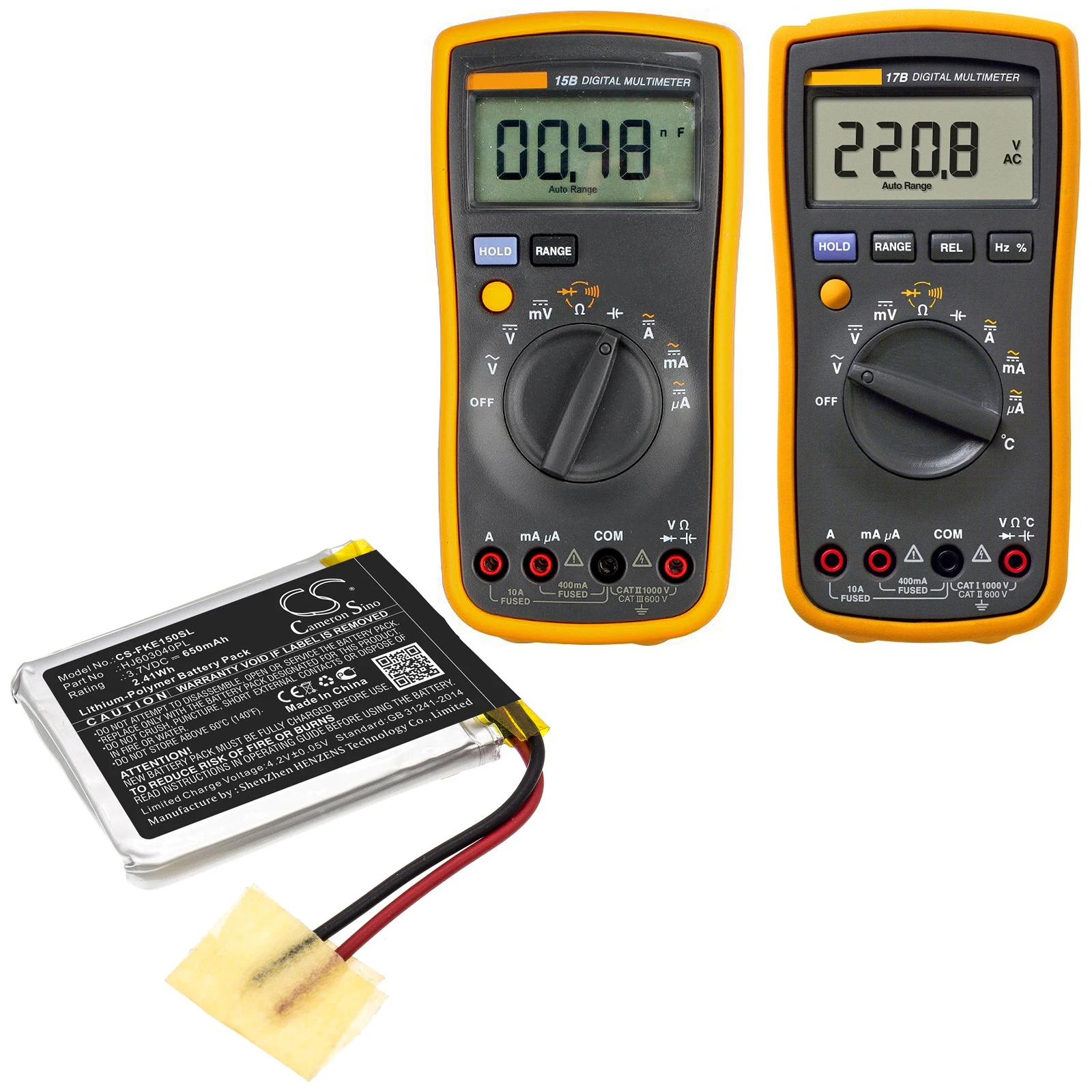 

Cameron Sino 650mAh Battery For Fluke 15B 17B HJ603040PL