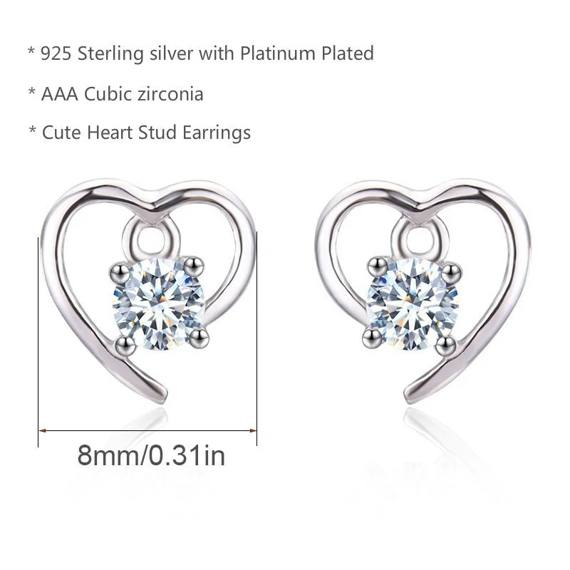 Cute Small 925 Sterling Silver Heart Set CZ Stud Earrings For Women Girls Children Kids Jewelry Orecchini Aros Aretes de mujer | Украшения