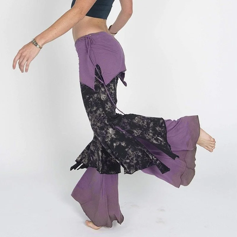 

Mandylandy Женские Элегантные Фальшивые расклешенные брюки из двух частей женские модные удобные Лоскутные эластичные широкие брюки с высокой ...