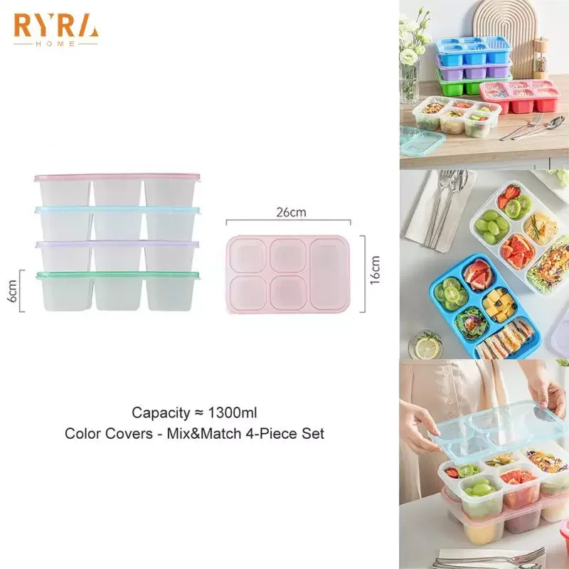 NEW IN 1300ml 5 Compartment Bento Box Portable Students 4-piece Containers Lunch Box For Food Children Kids School Office Fruits