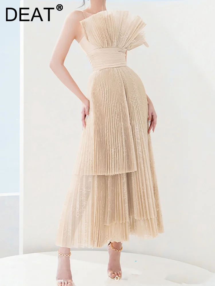DEAT модное женское вечернее платье без бретелек на талии плиссированные рукавов