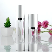 30ml50ml capacity matte silver color round shape acrylic material alumite vacuum lotion bottle with duckbilled pump and cap