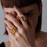 timeless wonder brass geo 2 tone cocktail rings for women designer jewelry punk ins anillos mujer runway hiphop gothic top 2326