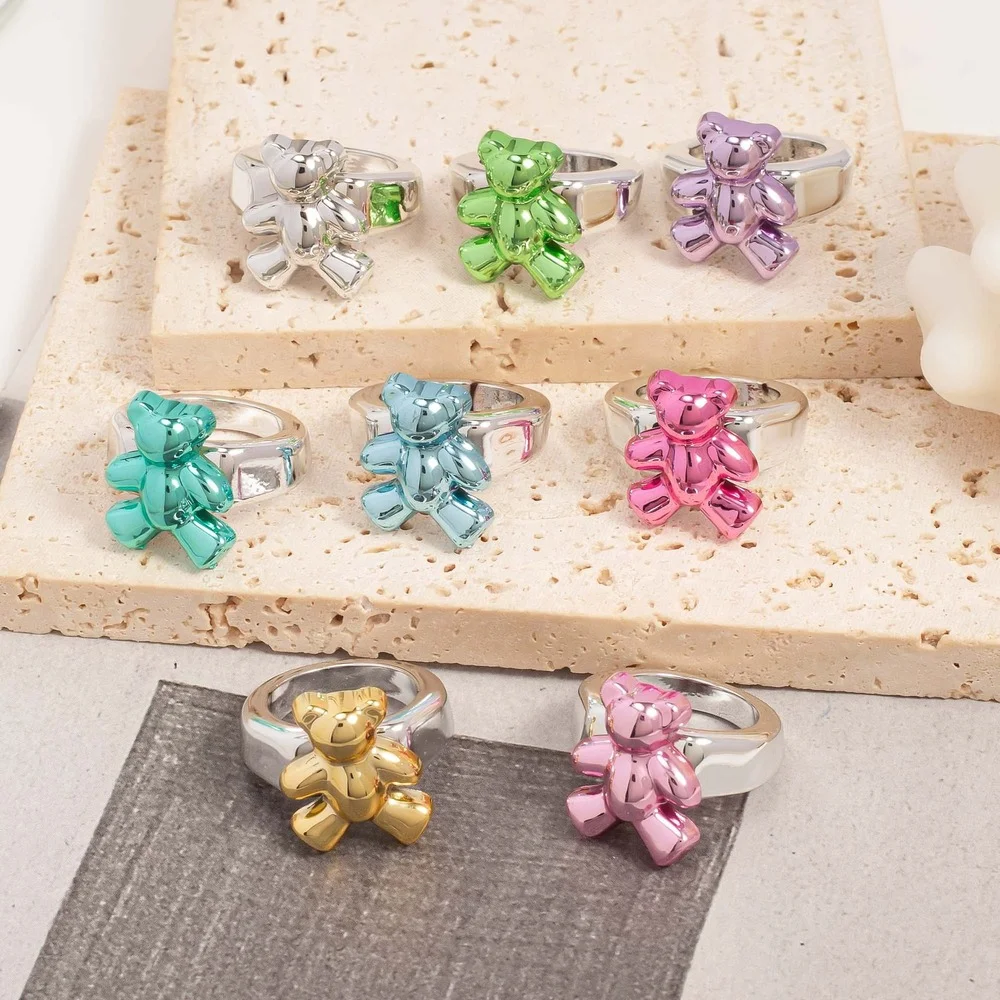 

Multicolor Bear Ring Women's New Electroplating Color Preserving Acrylic Ring Fashion Simple Candy Bear Ring Jewelry Gift