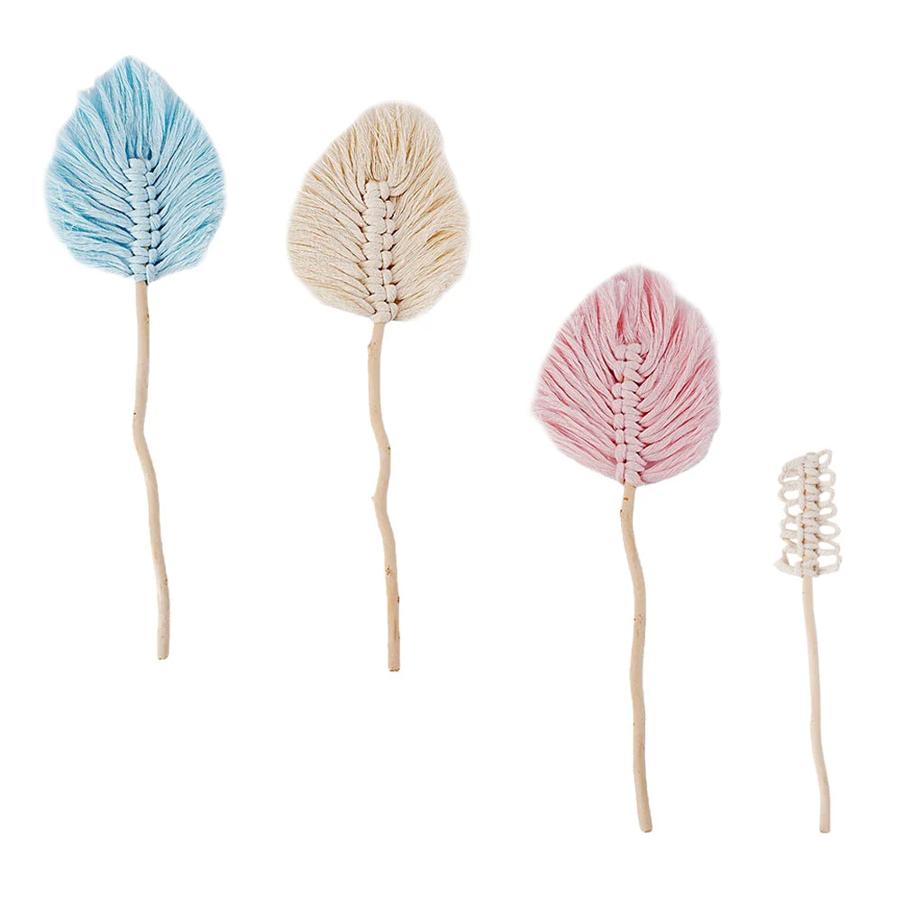 

4 Ornaments Artificial Leaves Picks Sprays Macrame Wall Hanging Cotton Leaf Ornaments Macrame Tassel Leaf