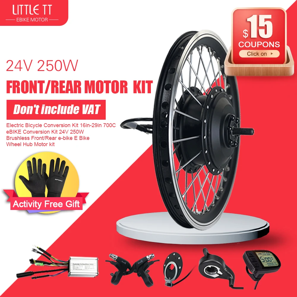 Conversion Kit 16in-29in 700c Ebike Conversion Kit 24v 250w Brushless Front Rear E-bike Wheel Hub Motor Kit