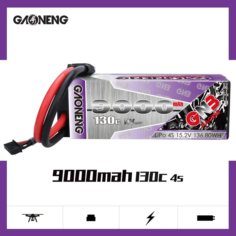 

GNB GAONENG 9000mAh 4S 15.2V 130C/260C Hardcase LiPo LiHV Battery XT90S Connector For 1:8 1/8 RC Car four drive off-road RC Car