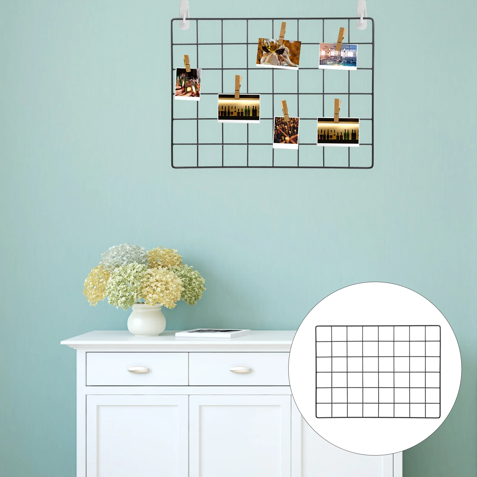 

Wall Grid Photo Panel Picture Holder Metal Organizer Wire Hanging Display Rack Iron Storage Shelf Frame Grids Notice Boards