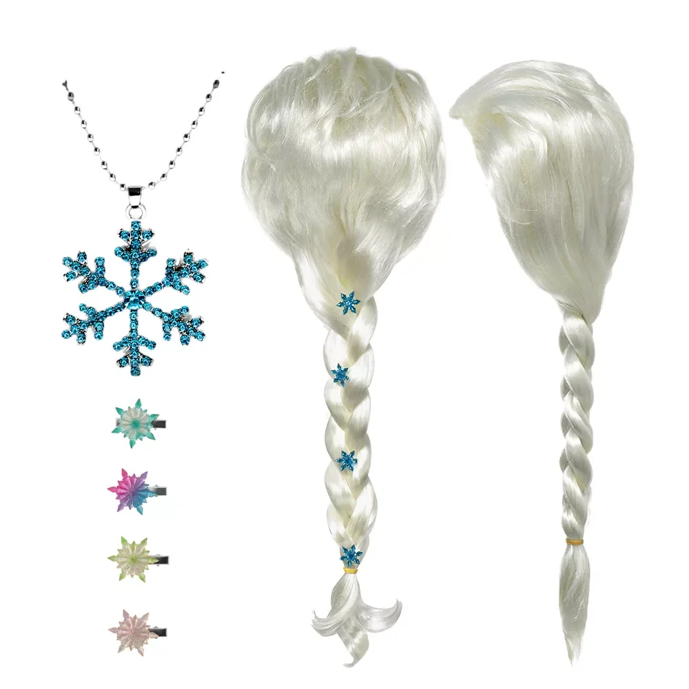 Anna Elsa 2 Wig Princess Hair Bands Girls Party Fancy Accessories Princess Braid Headwear Christmas Hair Clips Kids Jewelry