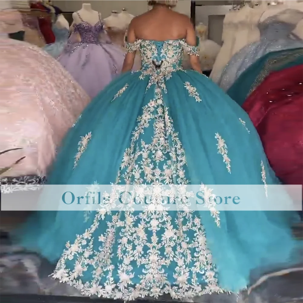 Фото Orfila Vestidos De XV Años Цветочные платья Quinceanera с открытыми плечами и аппликациями Кружевное платье Sweet 16, мексиканские платья для выпускного вечера по индивидуальному заказу №2