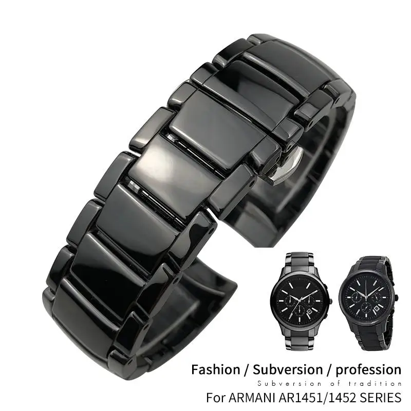 

22mm 24mm High Quality Ceramic Watchband Stainless Steel Watch Buckle Fit for Armani AR1451 AR1452 Black Bracelets Free Tools