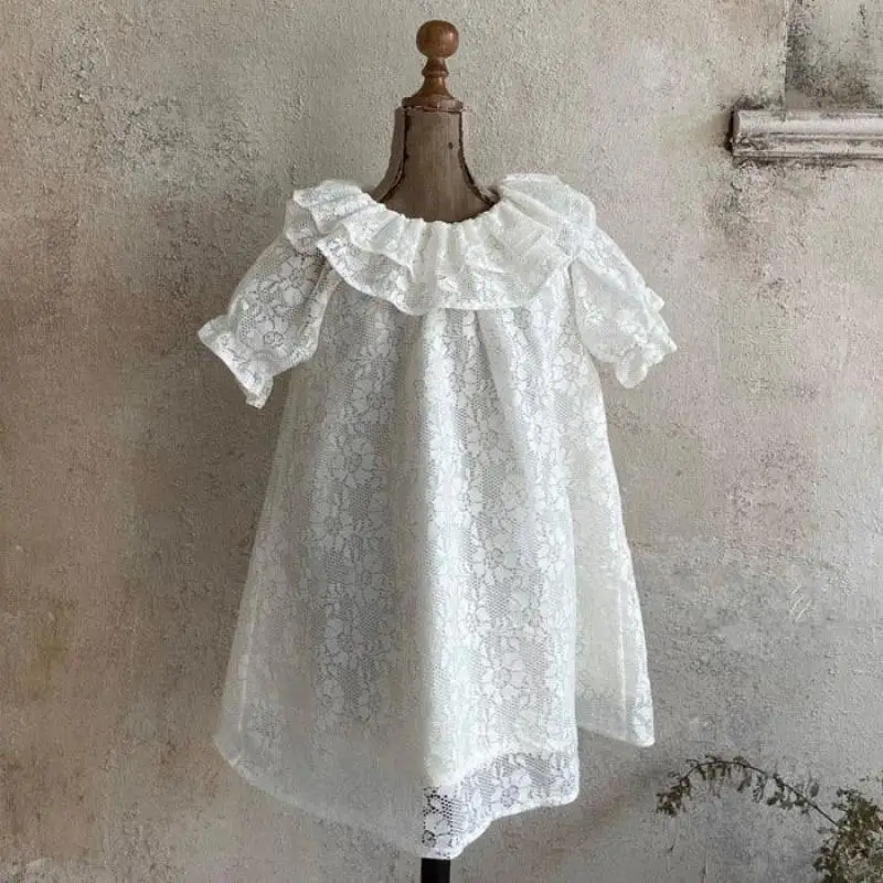 

2022 Summer New Baby Girl Short Sleeve Dress Kids Princess White Lace Dress Cotton Breathable Girls Dress Infant Girl Clothes