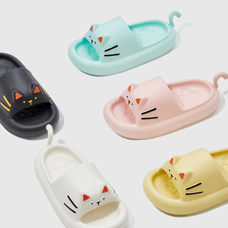 Cute Cartoon Cat Styling Design Women Slippers 2023 Summer New Slides Soft Platform Non-Slip Sandals Casual  Couple Men Shoes